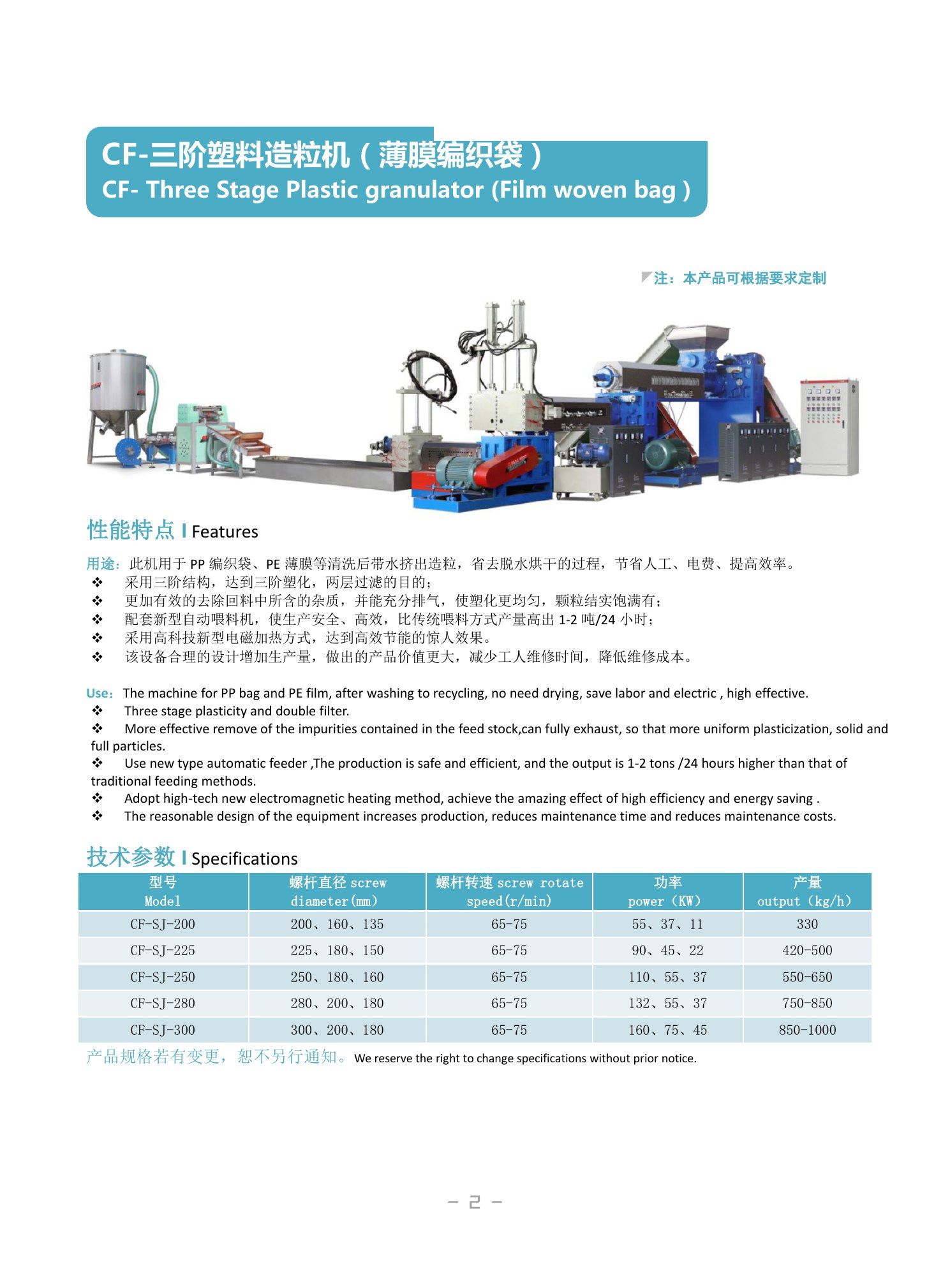 Three-stage Plastic Granulator - Film / Woven Bag