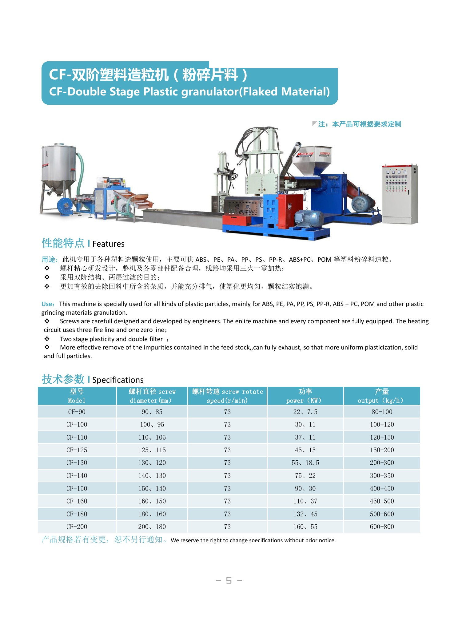 Double-stage Plastic Granulator - Flaked Material