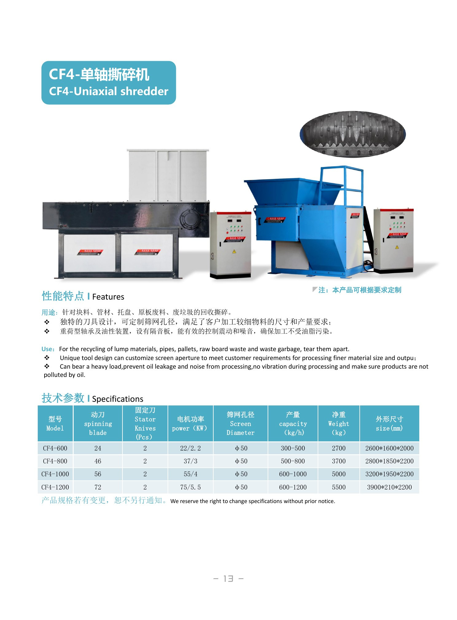 CF4 Uniaxial Shredder