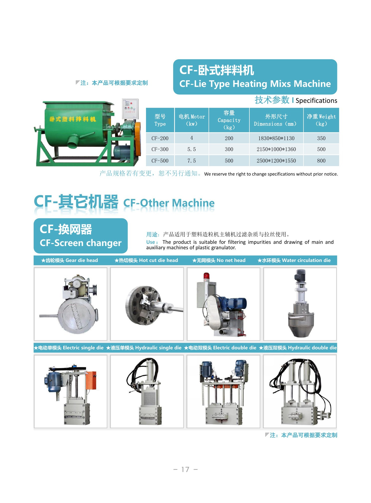 Horizontal Heating Mixer & Screen Changers